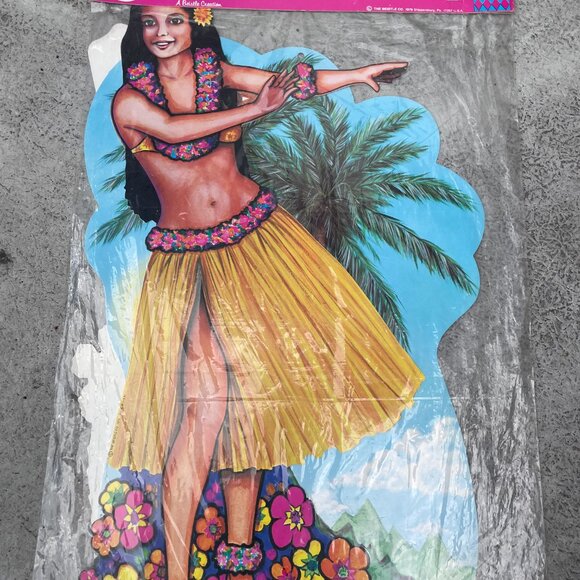 Vtg Hawaii Luau  Hula Dancer 20” Cutouts Lot of 2 Beistle Tiki Pineapple 1979 - Picture 2 of 8
